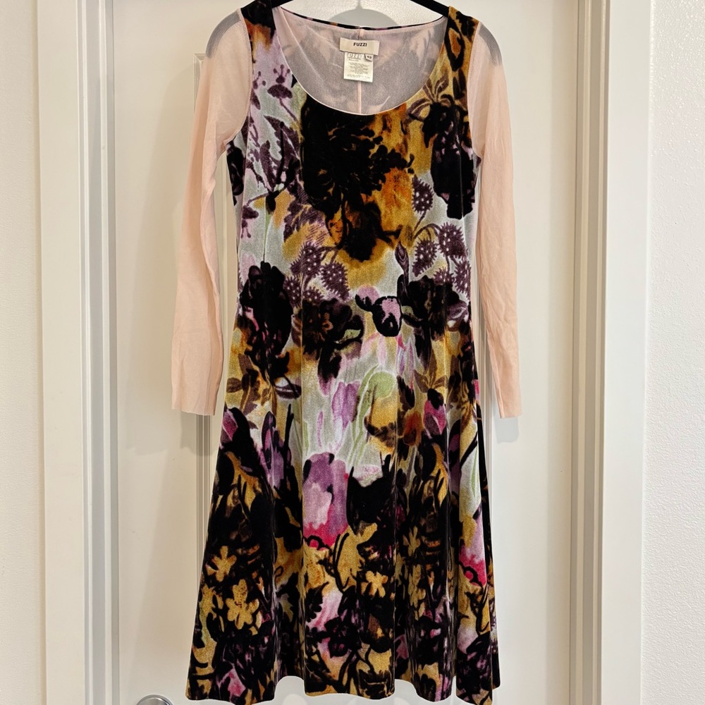 🖤 FUZZI (JPG JEAN PAUL GAULTIER) 90s / Y2K Abstract Floral Velvet Mesh Dress